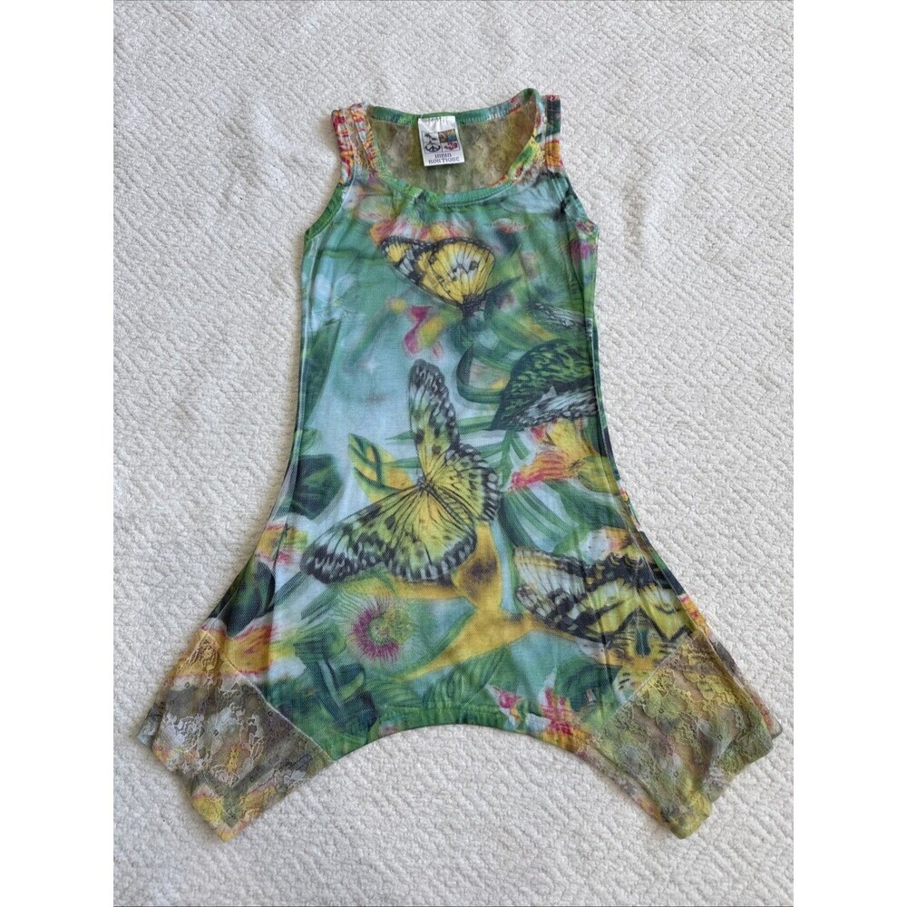Vintage Y2K India Boutique Layered Mesh Butterfly Graphic Print Tank Top Fairy